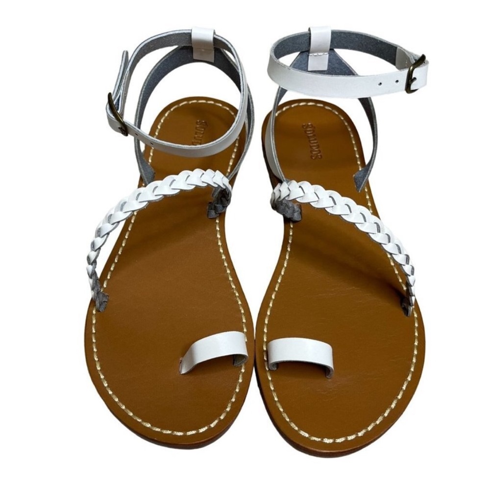 NWT Soludos Madrid Strappy Leather Braided White Flat Sandals Size 10
